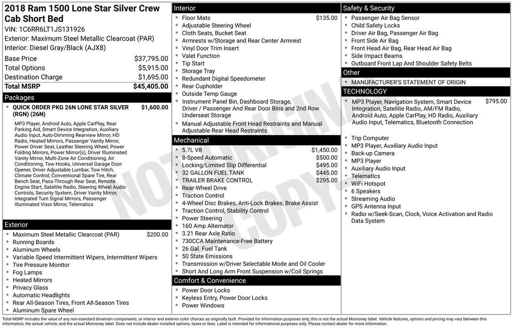 2018 RAM 1500 Lone Star Silver