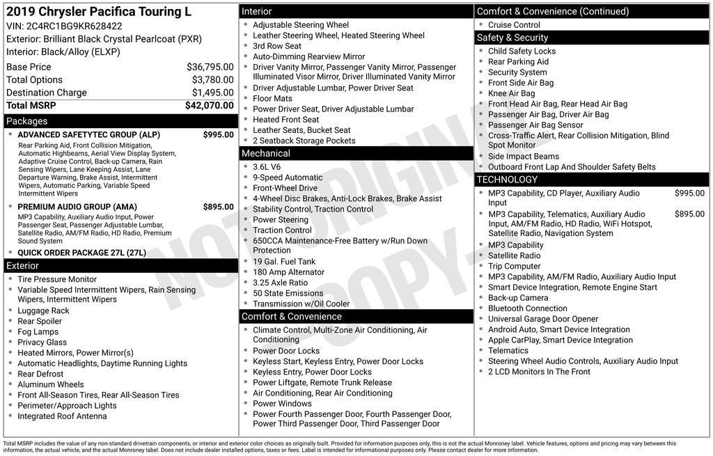 2019 Chrysler Pacifica Touring L
