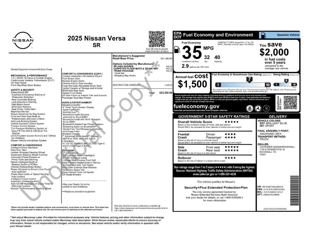 2025 Nissan Versa 1.6 SR
