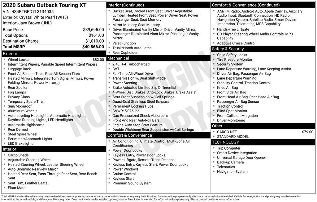 2020 Subaru Outback Touring XT