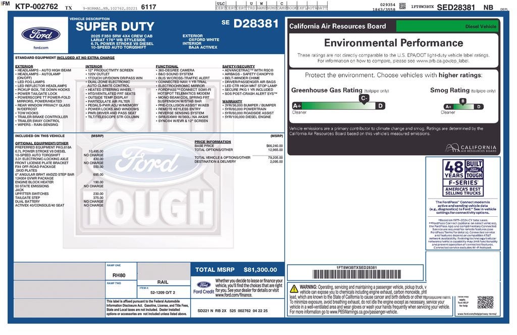 2025 Ford Super Duty F-350 SRW LARIAT 4WD Crew Cab 6.75' Box