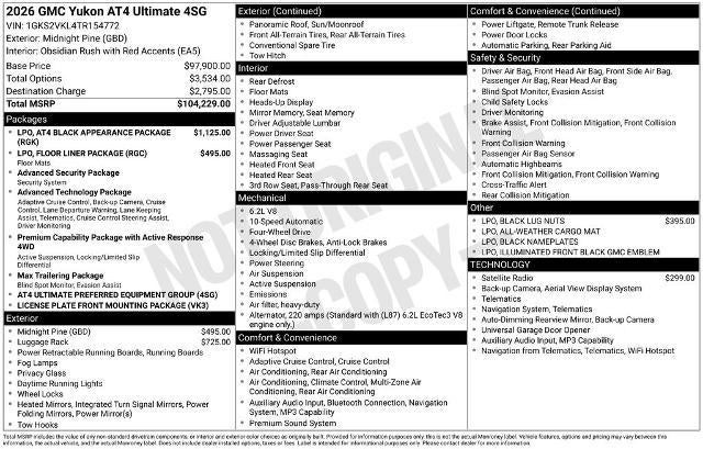 2026 GMC Yukon 4WD 4dr AT4 Ultimate