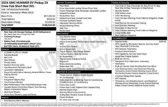 2026 GMC HUMMER EV Pickup e4WD Crew Cab 2X w/3VL
