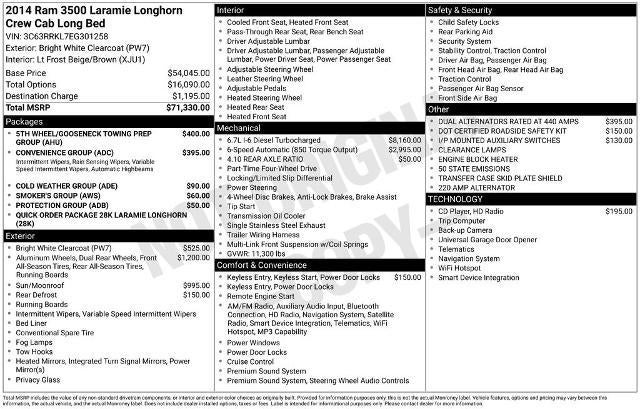 2014 RAM 3500 4WD Crew Cab 8 Ft Box Longhorn