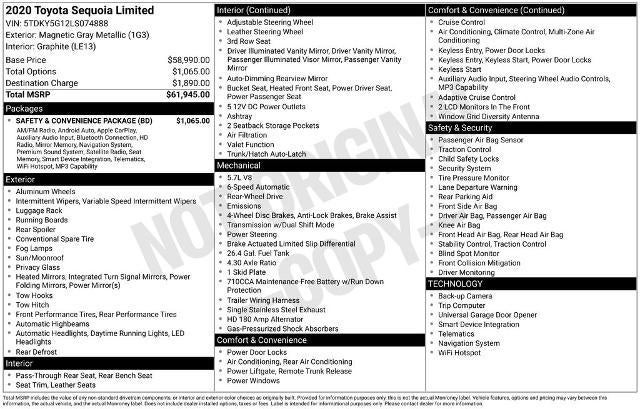 2020 Toyota Sequoia Limited RWD (Natl)