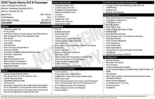 2020 Toyota Sienna XLE FWD 8-Passenger (Natl)