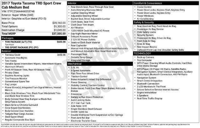 2017 Toyota Tacoma TRD Sport Double Cab 5' Bed V6 4x4 AT (Natl)
