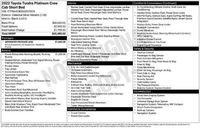 2022 Toyota Tundra 4WD 4WD Platinum CrewMax 5.5' Bed (Natl)